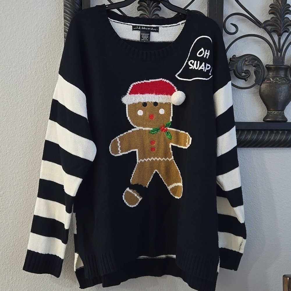 United States Sweaters Black and White Striped Gingerbread Sweater